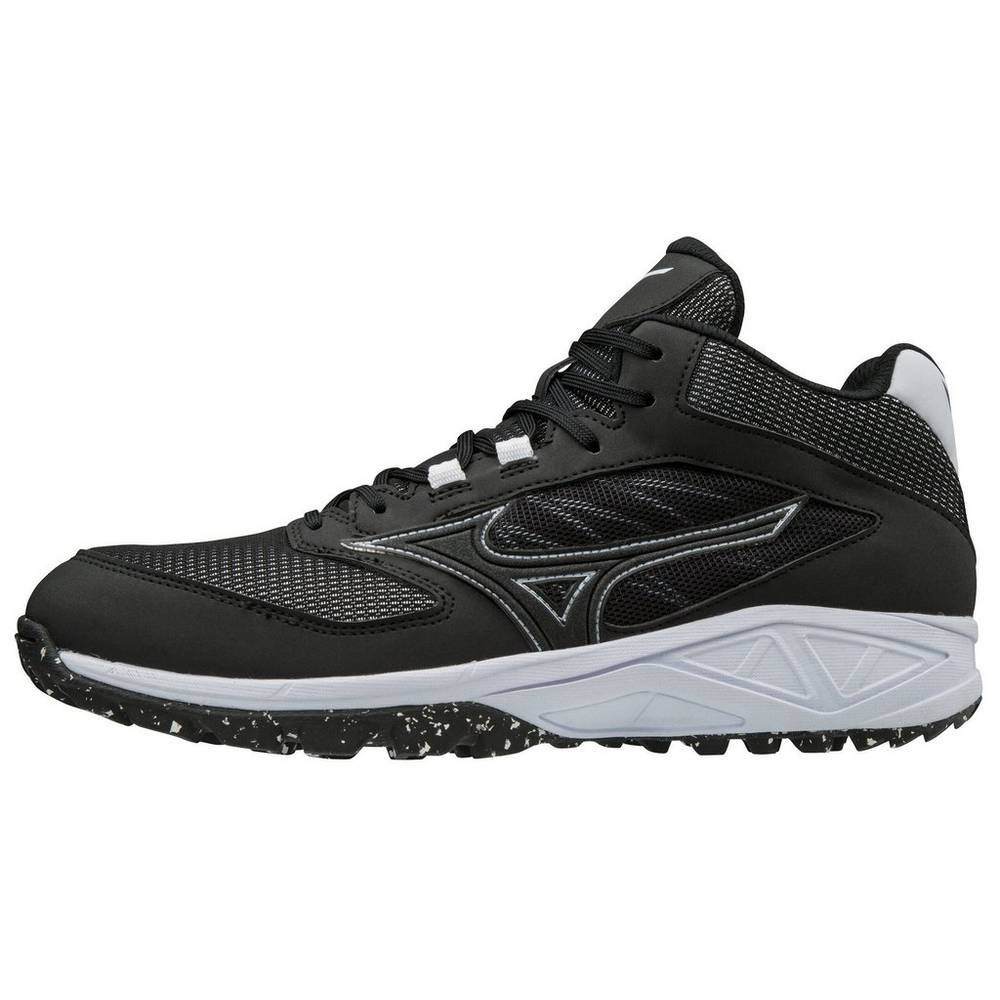 Mens Mizuno Dominant All Surface Mid Turf Baseball Shoes Black/White Philippines (PEGWFC526)